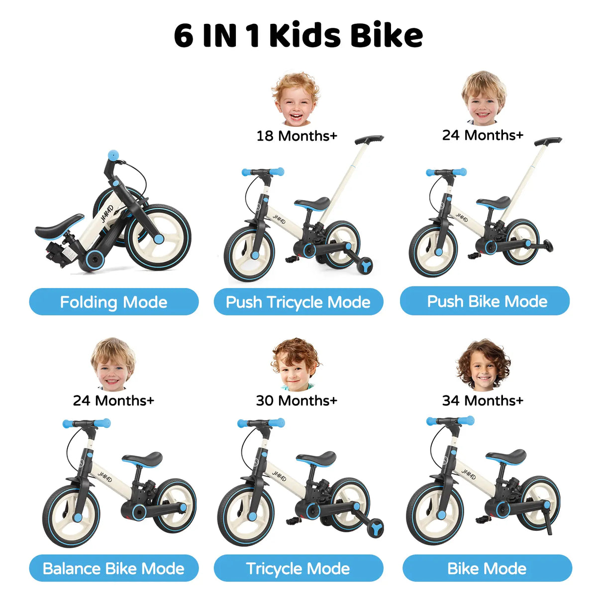 🎁Last day 49% OFF🔥6-in-1 Multi-Functional Toddler Balance Bike - Kids Outdoor Toys with Training Wheels