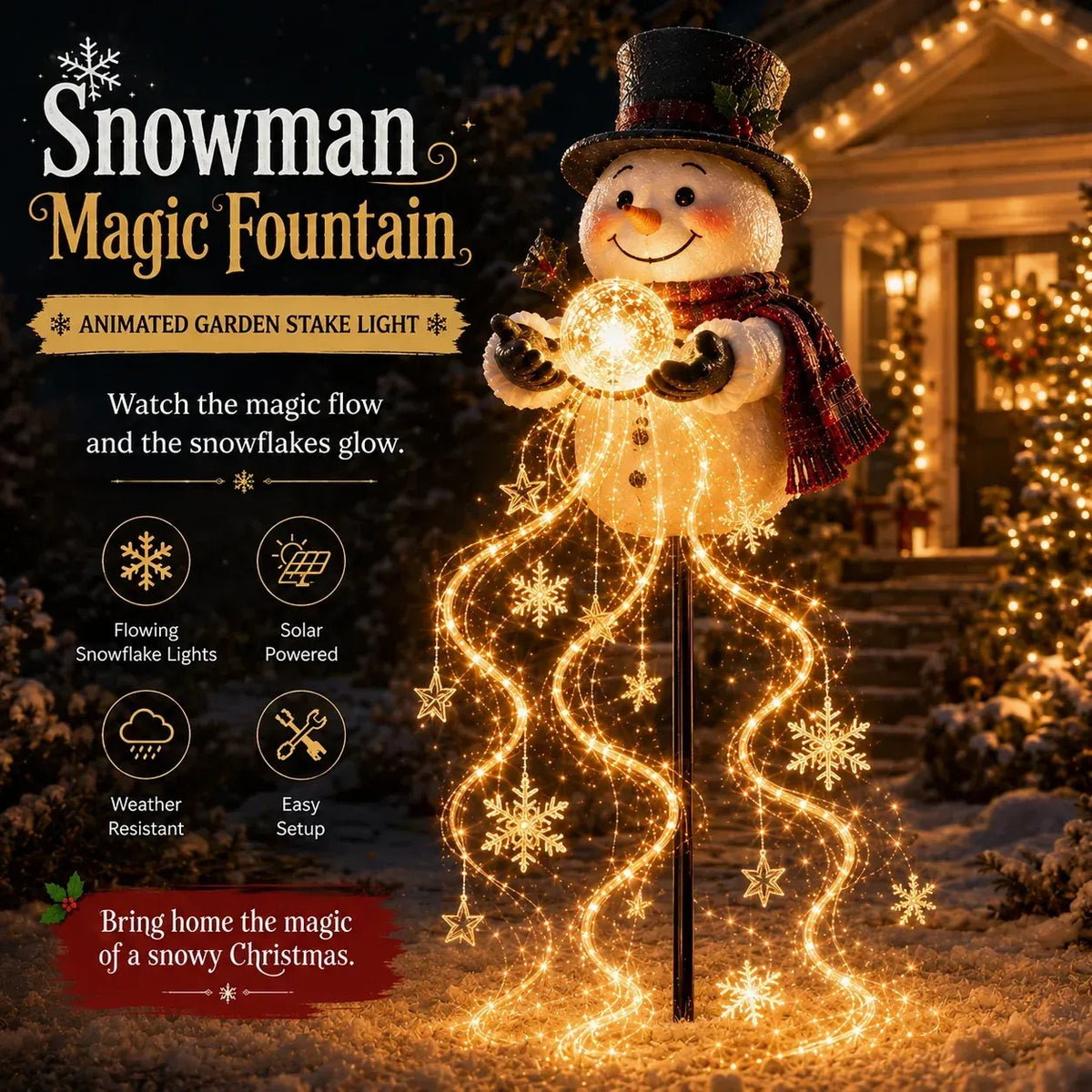 🎄Last day 49% OFF⛄Snowman Magic Fountain-Flowing Snowflake LED Christmas Garden Light❄️