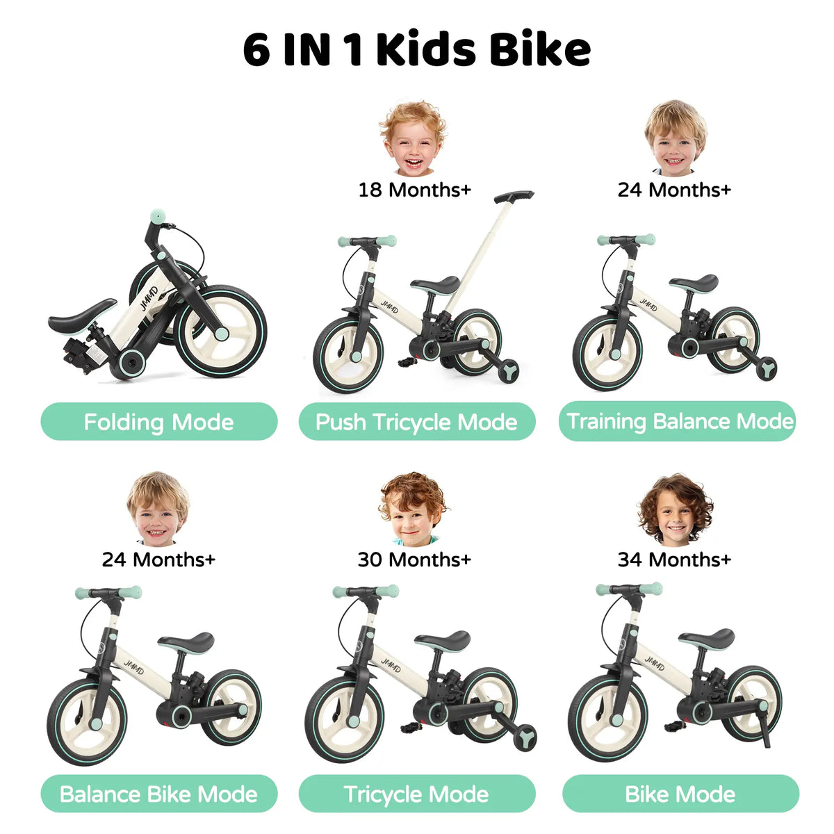 🎁Last day 49% OFF🔥6-in-1 Multi-Functional Toddler Balance Bike - Kids Outdoor Toys with Training Wheels