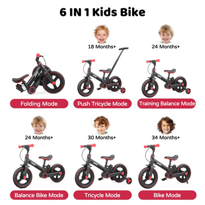 🎁Last day 49% OFF🔥6-in-1 Multi-Functional Toddler Balance Bike - Kids Outdoor Toys with Training Wheels
