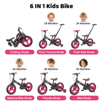 🎁Last day 49% OFF🔥6-in-1 Multi-Functional Toddler Balance Bike - Kids Outdoor Toys with Training Wheels