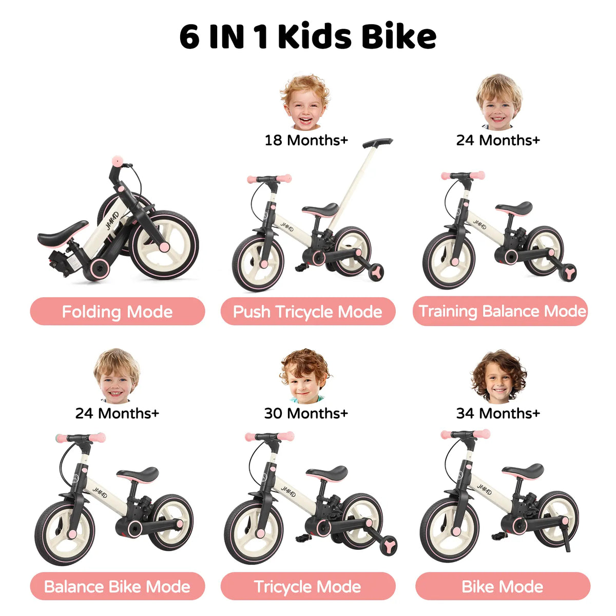 🎁Last day 49% OFF🔥6-in-1 Multi-Functional Toddler Balance Bike - Kids Outdoor Toys with Training Wheels