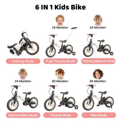 🎁Last day 49% OFF🔥6-in-1 Multi-Functional Toddler Balance Bike - Kids Outdoor Toys with Training Wheels