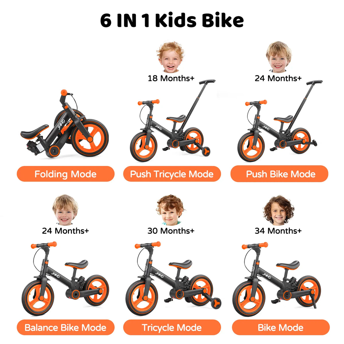 🎁Last day 49% OFF🔥6-in-1 Multi-Functional Toddler Balance Bike - Kids Outdoor Toys with Training Wheels