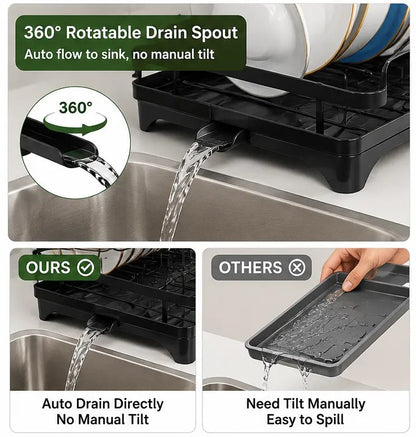 🎁Last day 49% OFF🔥2-Tier Carbon Steel Baking Paint Dish Drying Rack with Rapid Drainage System Sink Tray