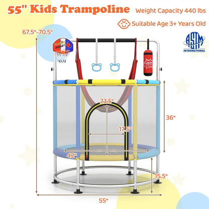 🎁Limited-Time Sale 49% OFF⏰️55'' Mini Kids Trampoline With Safety Enclosure Net, Outdoor Indoor Small Toddler