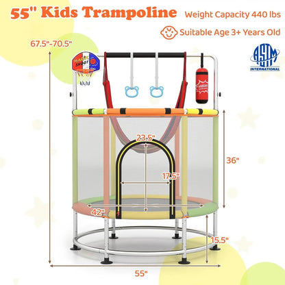 🎁Limited-Time Sale 49% OFF⏰️55'' Mini Kids Trampoline With Safety Enclosure Net, Outdoor Indoor Small Toddler
