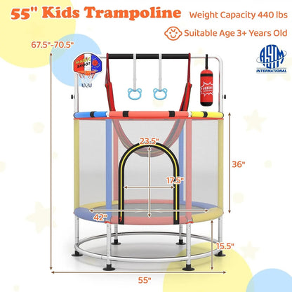 🎁Limited-Time Sale 49% OFF⏰️55'' Mini Kids Trampoline With Safety Enclosure Net, Outdoor Indoor Small Toddler