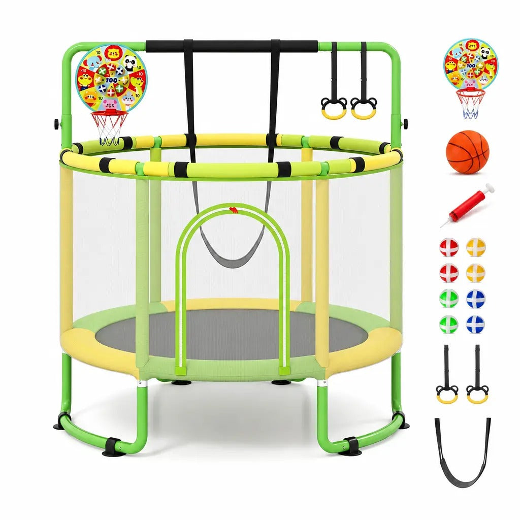 🎁Limited-Time Sale 49% OFF⏰️55'' Mini Kids Trampoline With Safety Enclosure Net, Outdoor Indoor Small Toddler