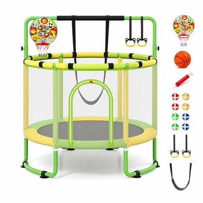 🎁Limited-Time Sale 49% OFF⏰️55'' Mini Kids Trampoline With Safety Enclosure Net, Outdoor Indoor Small Toddler