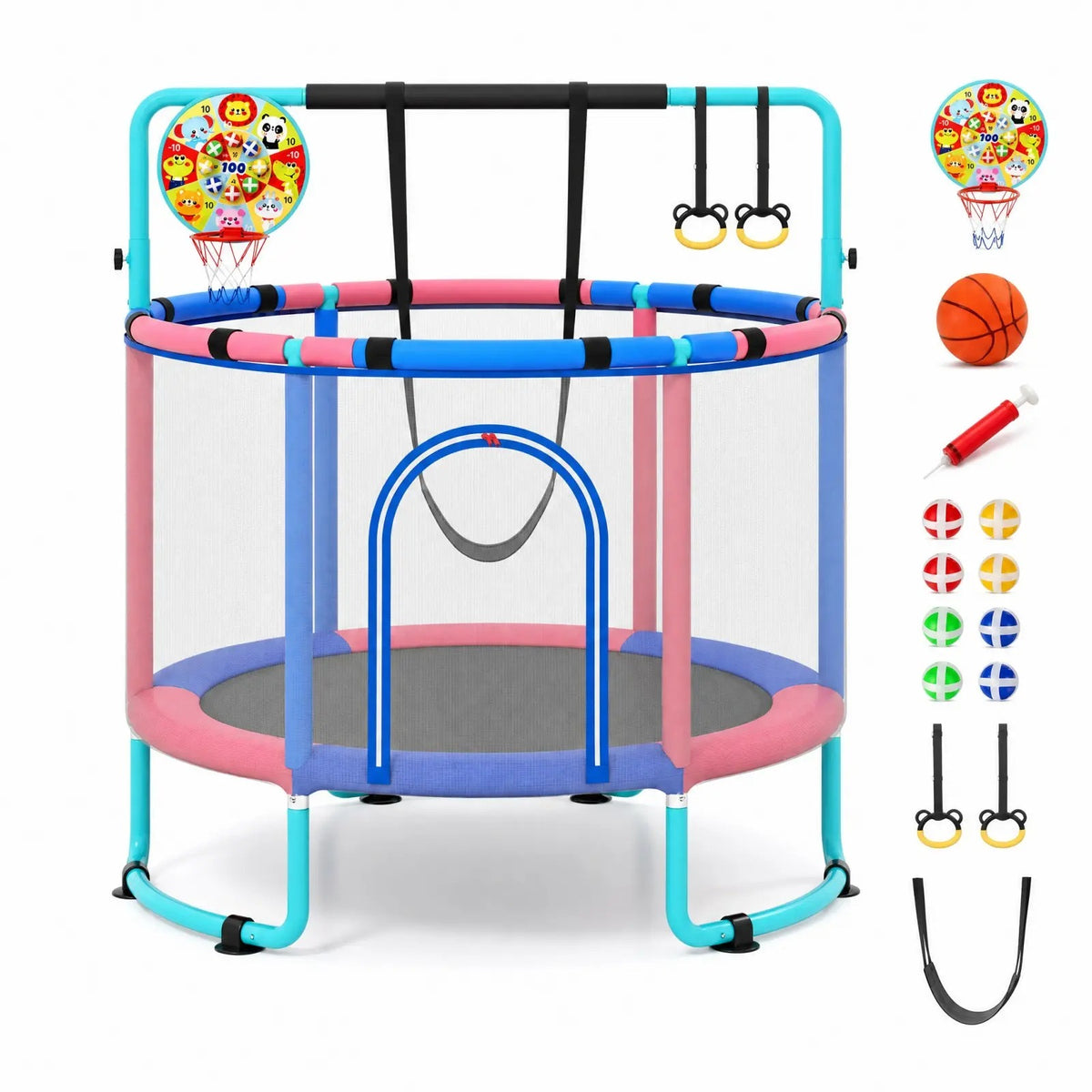 🎁Limited-Time Sale 49% OFF⏰️55'' Mini Kids Trampoline With Safety Enclosure Net, Outdoor Indoor Small Toddler