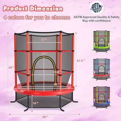 🎁Limited-Time Sale 49% OFF⏰️55'' Mini Kids Trampoline With Safety Enclosure Net, Outdoor Indoor Small Toddler