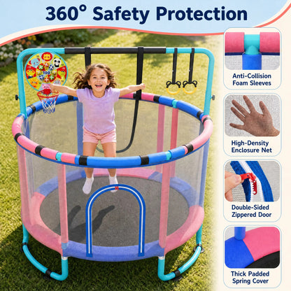 🎁Limited-Time Sale 49% OFF⏰️55'' Mini Kids Trampoline With Safety Enclosure Net, Outdoor Indoor Small Toddler