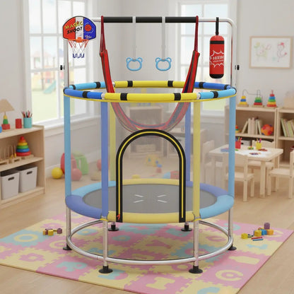 🎁Limited-Time Sale 49% OFF⏰️55'' Mini Kids Trampoline With Safety Enclosure Net, Outdoor Indoor Small Toddler