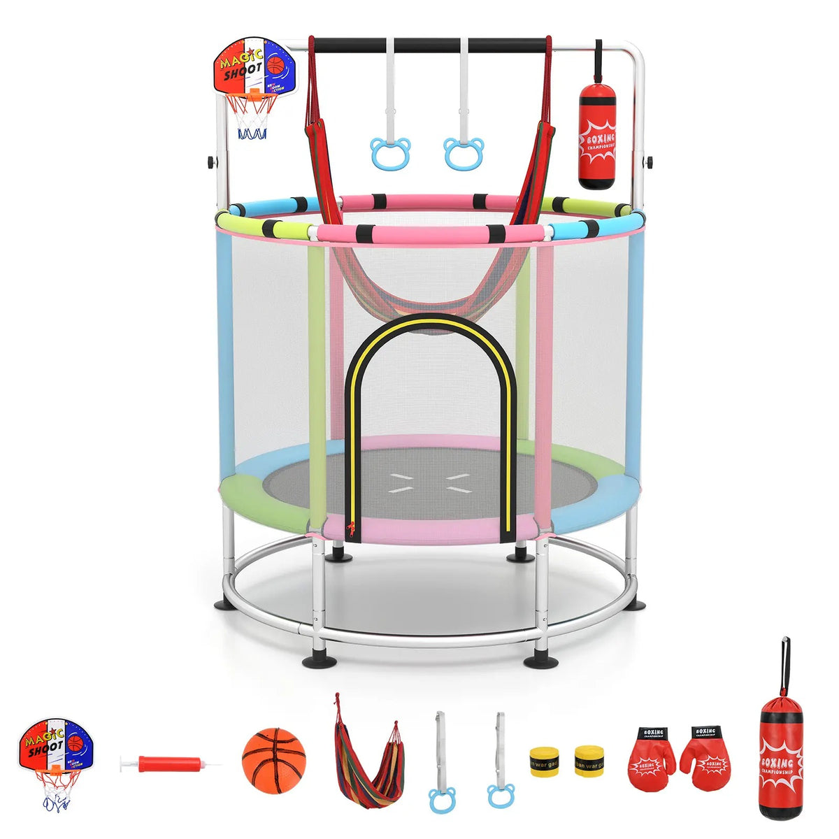 🎁Limited-Time Sale 49% OFF⏰️55'' Mini Kids Trampoline With Safety Enclosure Net, Outdoor Indoor Small Toddler
