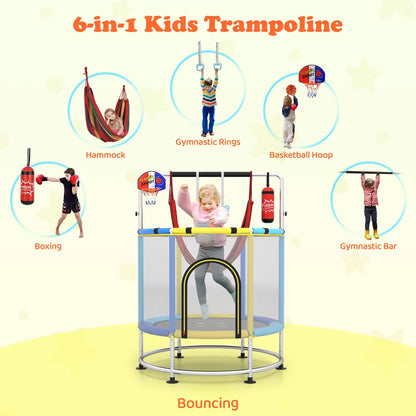 🎁Limited-Time Sale 49% OFF⏰️55'' Mini Kids Trampoline With Safety Enclosure Net, Outdoor Indoor Small Toddler