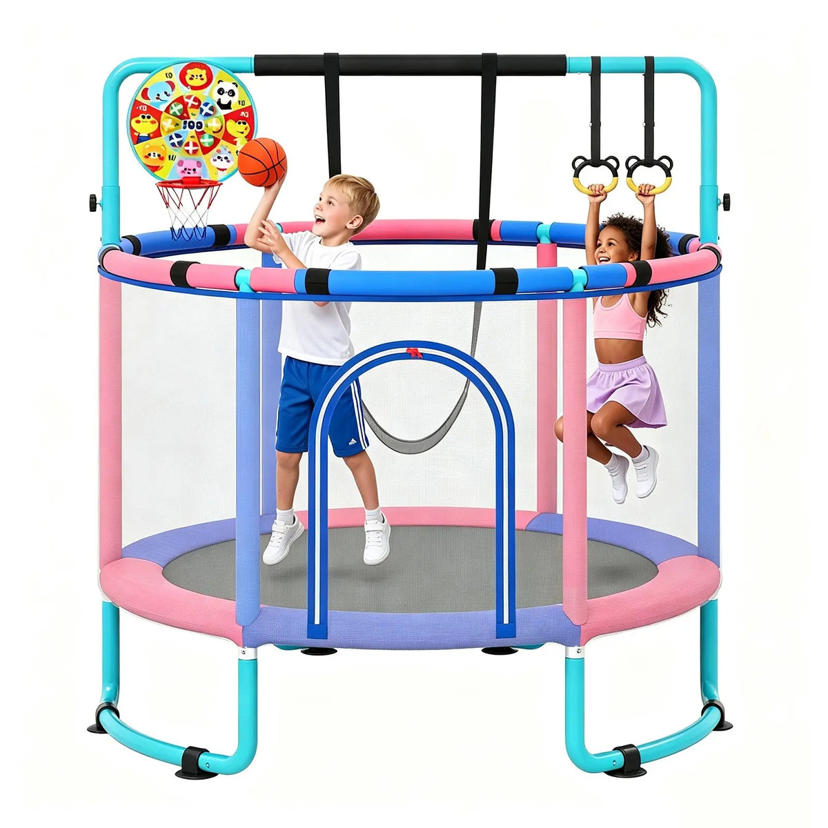 🎁Limited-Time Sale 49% OFF⏰️55'' Mini Kids Trampoline With Safety Enclosure Net, Outdoor Indoor Small Toddler