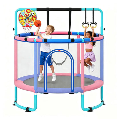 🎁Limited-Time Sale 49% OFF⏰️55'' Mini Kids Trampoline With Safety Enclosure Net, Outdoor Indoor Small Toddler