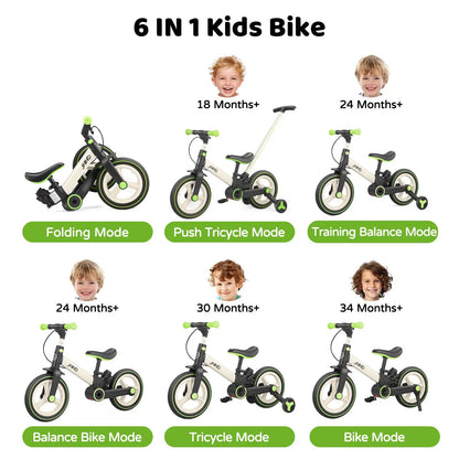 🎁Last day 49% OFF🔥6-in-1 Multi-Functional Toddler Balance Bike - Kids Outdoor Toys with Training Wheels