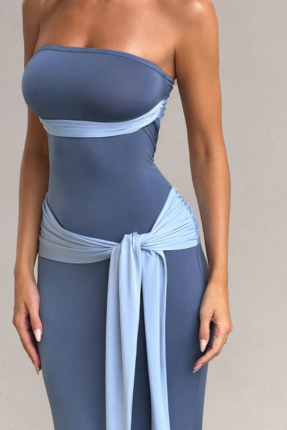 Two Tone Strapless Maxi Dress